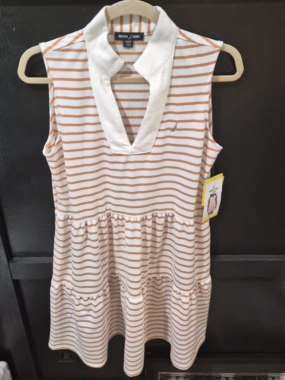 NWT | Nautica Tan and White Striped Preppy Dress | Size Small - Picture 4 of 8